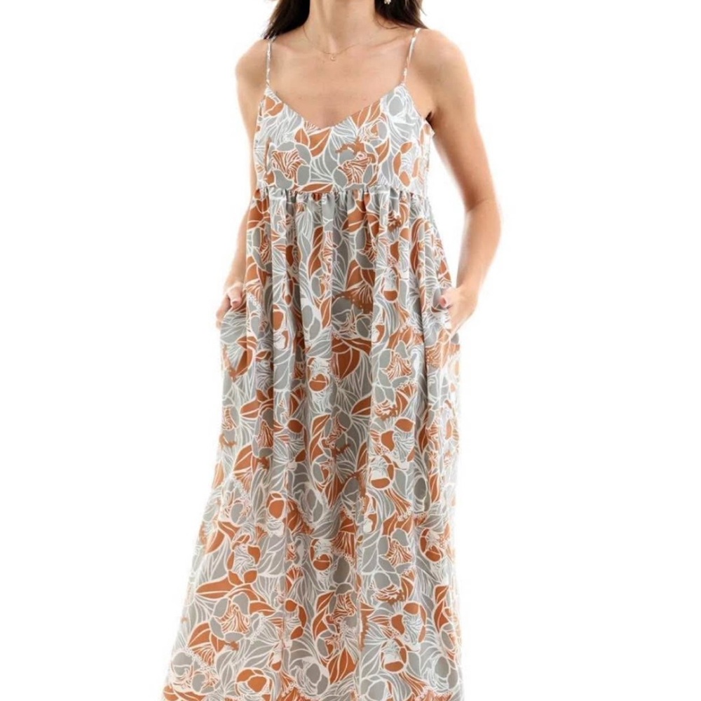 Manuhealii Orange and Gray Floral Maxi Dress